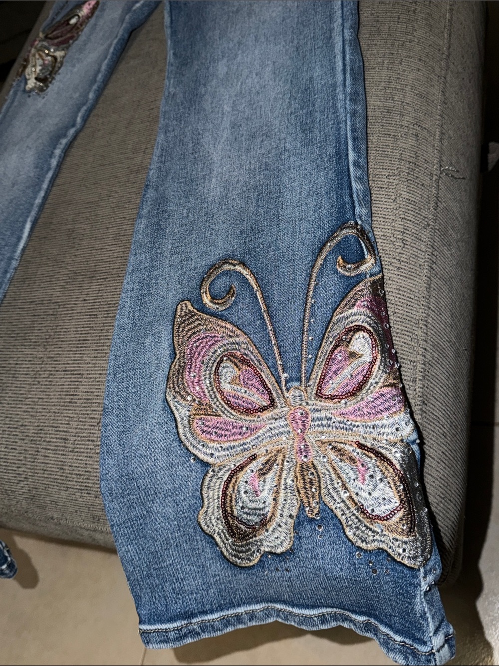 Y2K Butterfly Embroidered Flare Wide-Leg Jeans - Picture 3 of 6